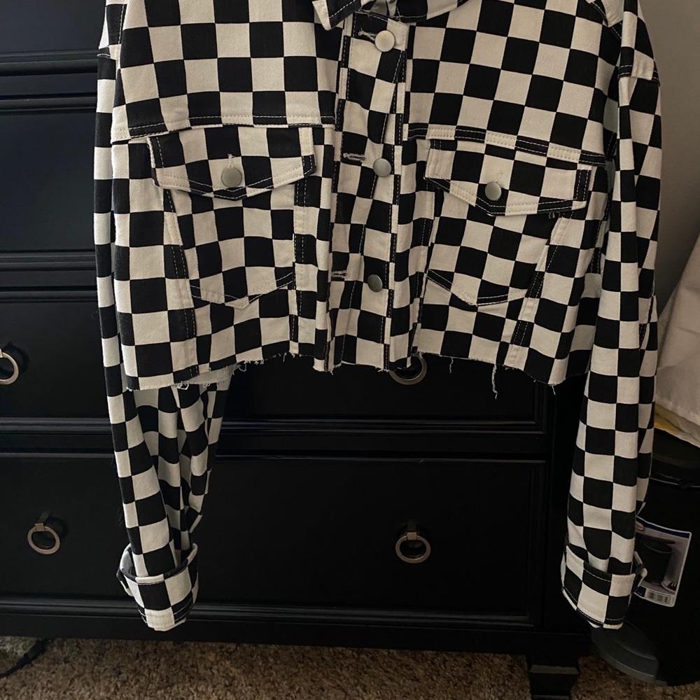 Cropped Checkered Jacket - image 2